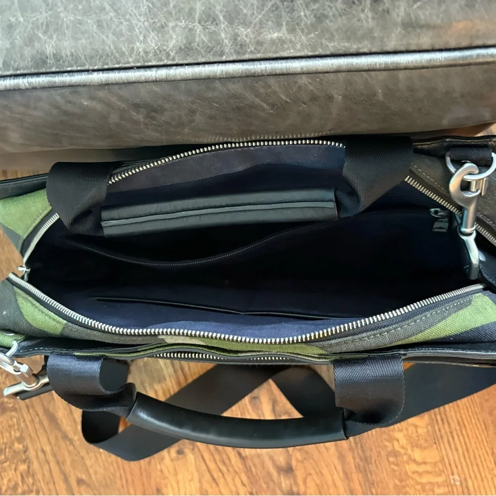 Jack Spade camo leather briefcase messenger bag black